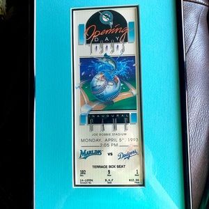 1993 Inaugural Marlins vs. Dodgers framed Ticket